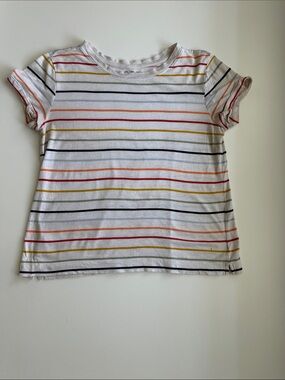 LOFT White Short Sleeve Tee with Multi-Color Stripes